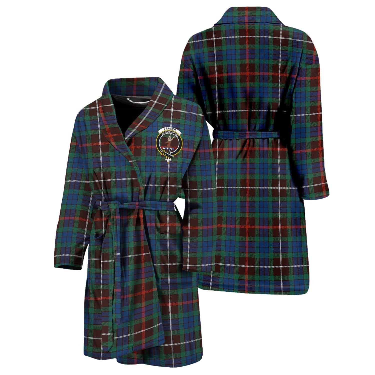 Fraser Hunting Ancient Tartan Bathrobe with Family Crest Unisex S - Tartan Vibes Clothing