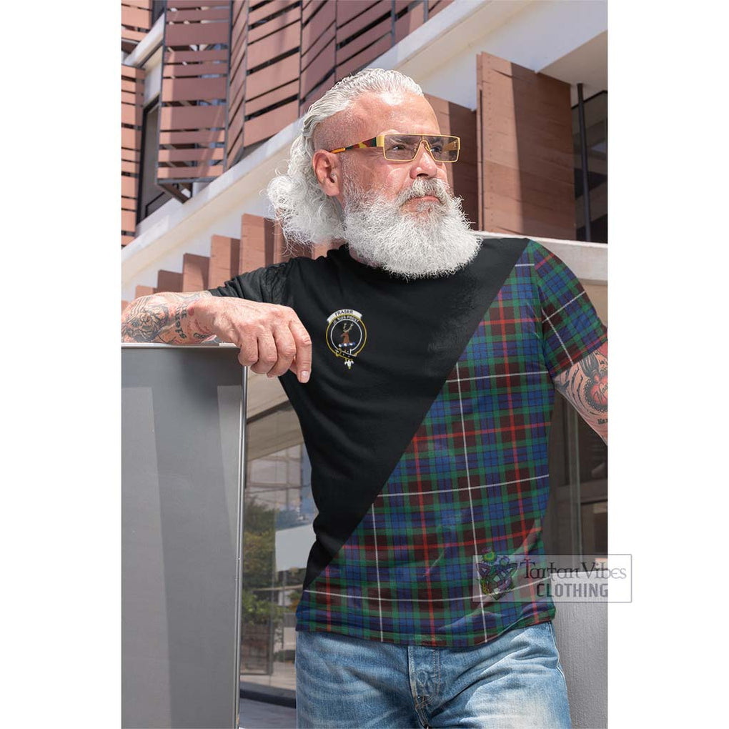 Tartan Vibes Clothing Fraser Hunting Ancient Tartan Cotton T-shirt with Family Crest and Military Logo Style