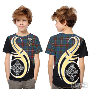 Fraser Hunting Ancient Tartan Kid T-Shirt with Family Crest and Celtic Symbol Style