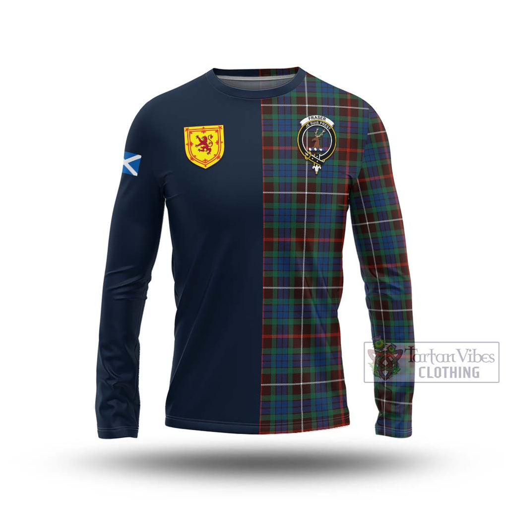 Tartan Vibes Clothing Fraser Hunting Ancient Tartan Long Sleeve T-Shirt with Scottish Lion Royal Arm Half Style