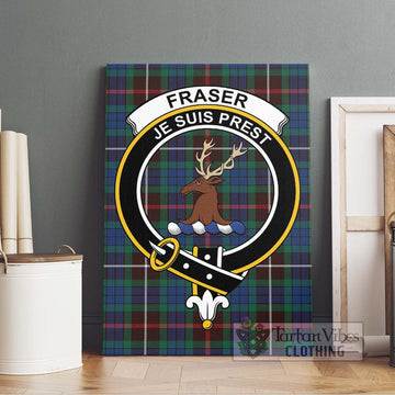 Fraser Hunting Ancient Tartan Canvas Print Wall Art with Family Crest