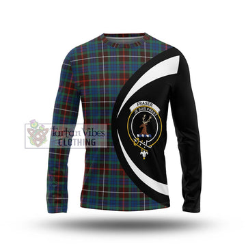 Fraser Hunting Ancient Tartan Long Sleeve T-Shirt with Family Crest Circle Style