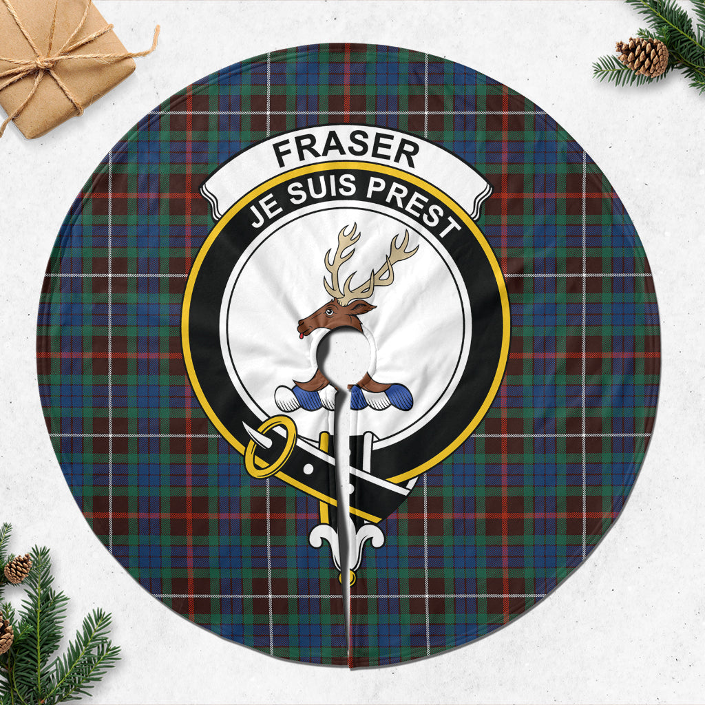 Fraser Hunting Ancient Tartan Christmas Tree Skirt with Family Crest - Tartanvibesclothing