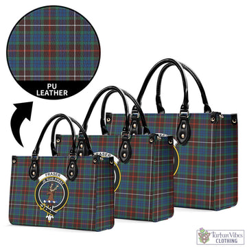 Fraser Hunting Ancient Tartan Luxury Leather Handbags with Family Crest