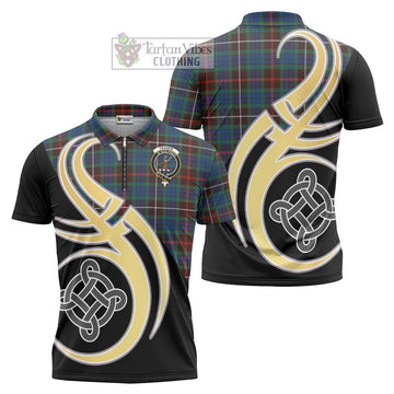 Fraser Hunting Ancient Tartan Zipper Polo Shirt with Family Crest and Celtic Symbol Style