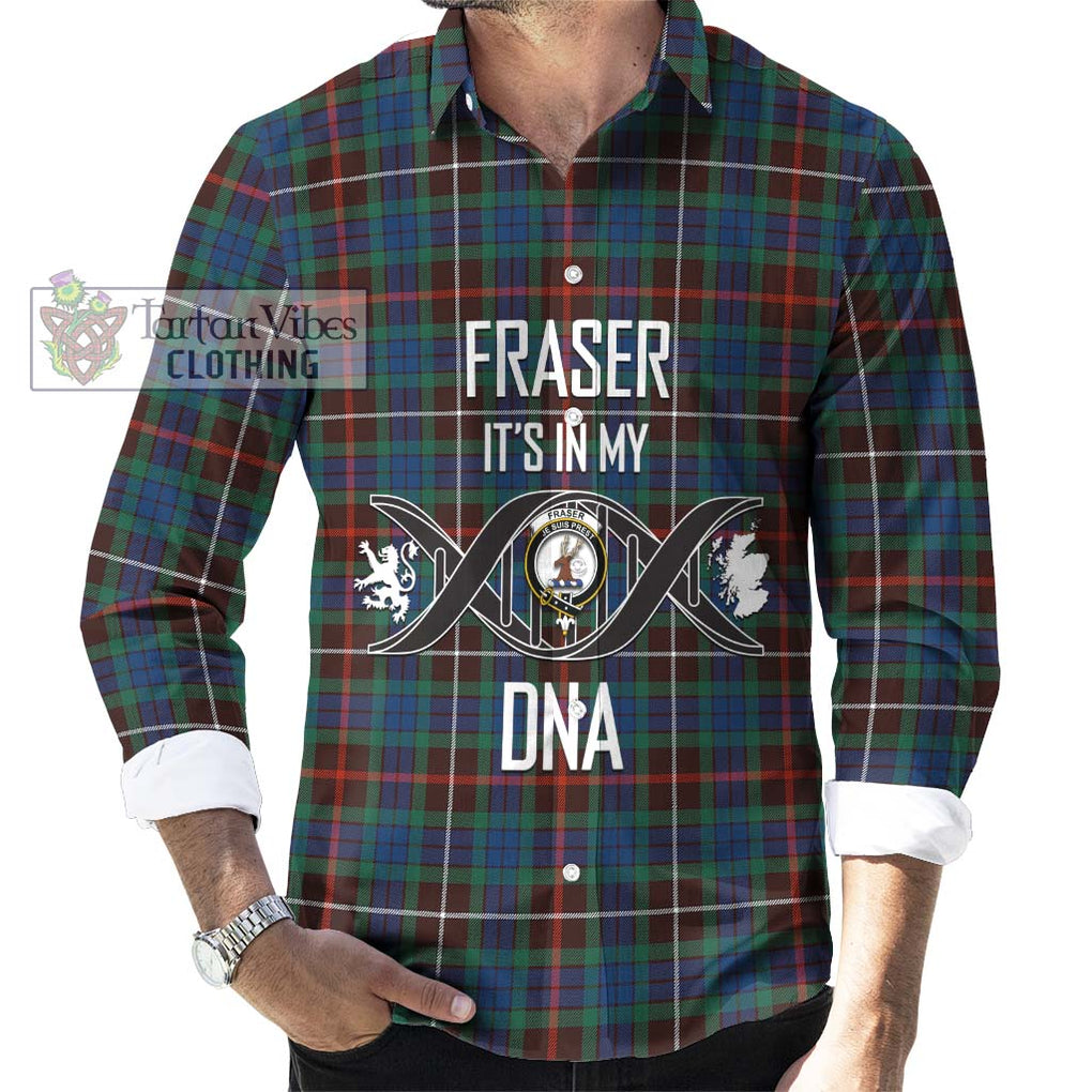 Fraser Hunting Ancient Tartan Long Sleeve Button Shirt with Family Crest DNA In Me Style Men's Shirt S - Tartanvibesclothing Shop