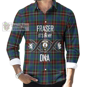 Fraser Hunting Ancient Tartan Long Sleeve Button Shirt with Family Crest DNA In Me Style