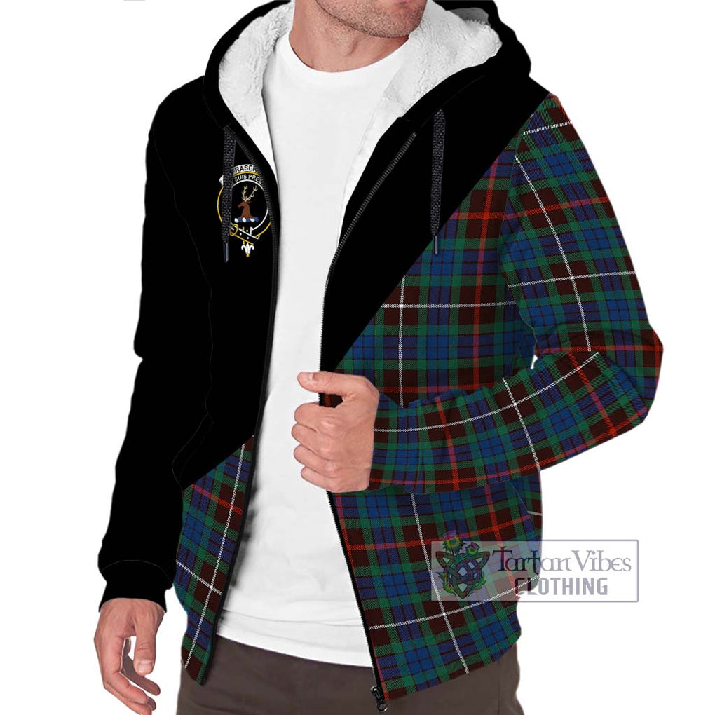 Fraser Hunting Ancient Tartan Sherpa Hoodie with Family Crest and Military Logo Style Unisex S - Tartanvibesclothing Shop