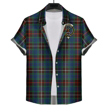 Fraser Hunting Ancient Tartan Short Sleeve Button Down Shirt with Family Crest