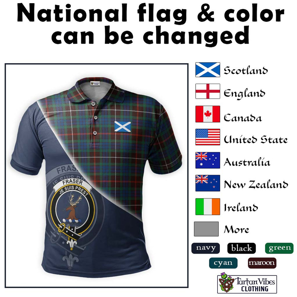 Fraser Hunting Ancient Tartan Polo Shirt with Personalised National Flag and Family Crest Half Style - Tartanvibesclothing Shop