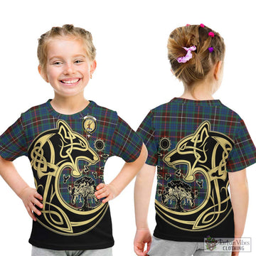 Fraser Hunting Ancient Tartan Kid T-Shirt with Family Crest Celtic Wolf Style