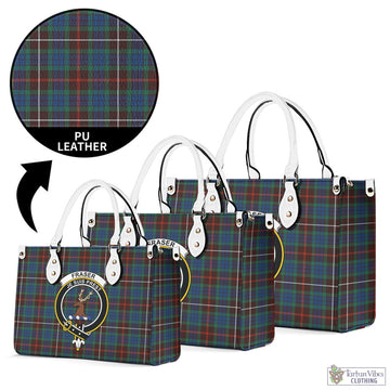 Fraser Hunting Ancient Tartan Luxury Leather Handbags with Family Crest