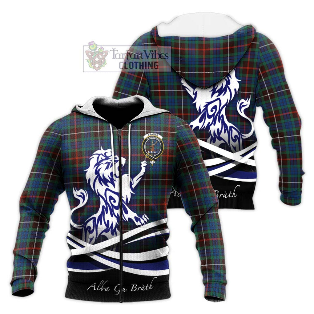 Fraser Hunting Ancient Tartan Knitted Hoodie with Alba Gu Brath Regal Lion Emblem Unisex Knitted Zip Hoodie - Tartanvibesclothing Shop