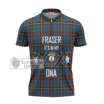 Fraser Hunting Ancient Tartan Zipper Polo Shirt with Family Crest DNA In Me Style