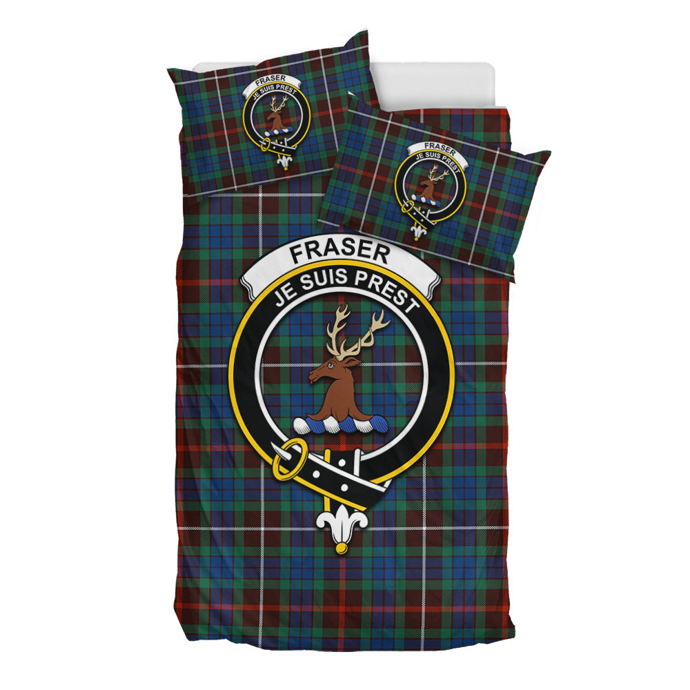 Fraser Hunting Ancient Tartan Bedding Set with Family Crest - Tartan Vibes Clothing