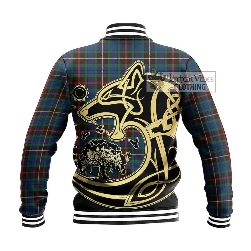 Fraser Hunting Ancient Tartan Baseball Jacket with Family Crest Celtic Wolf Style - Tartan Vibes Clothing