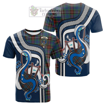 Fraser Hunting Ancient Tartan Cotton T-shirt with Epic Bagpipe Style