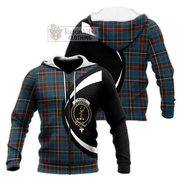 Fraser Hunting Ancient Tartan Knitted Hoodie with Family Crest Circle Style