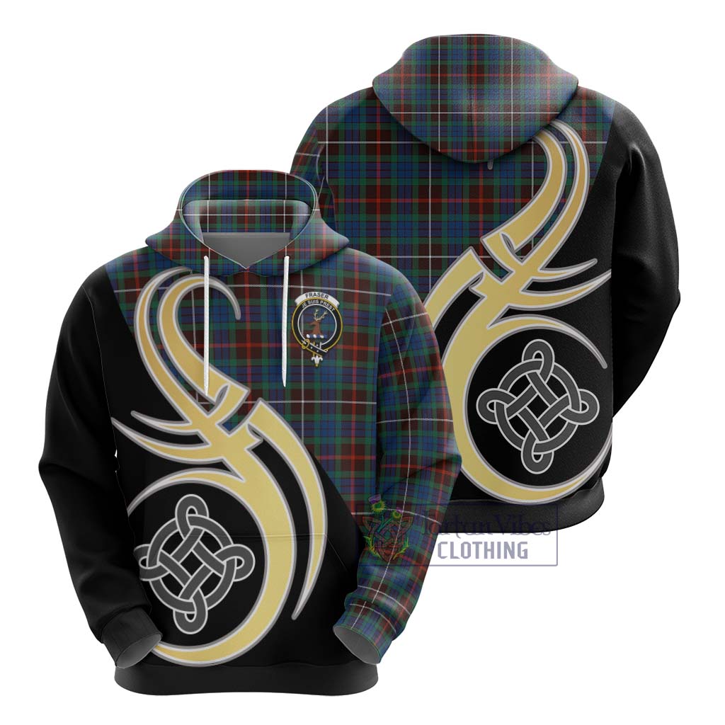 Fraser Hunting Ancient Tartan Hoodie with Family Crest and Celtic Symbol Style - Tartan Vibes Clothing