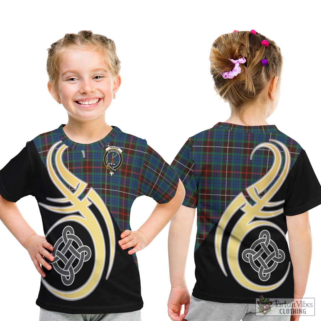 Fraser Hunting Ancient Tartan Kid T-Shirt with Family Crest and Celtic Symbol Style - Tartan Vibes Clothing