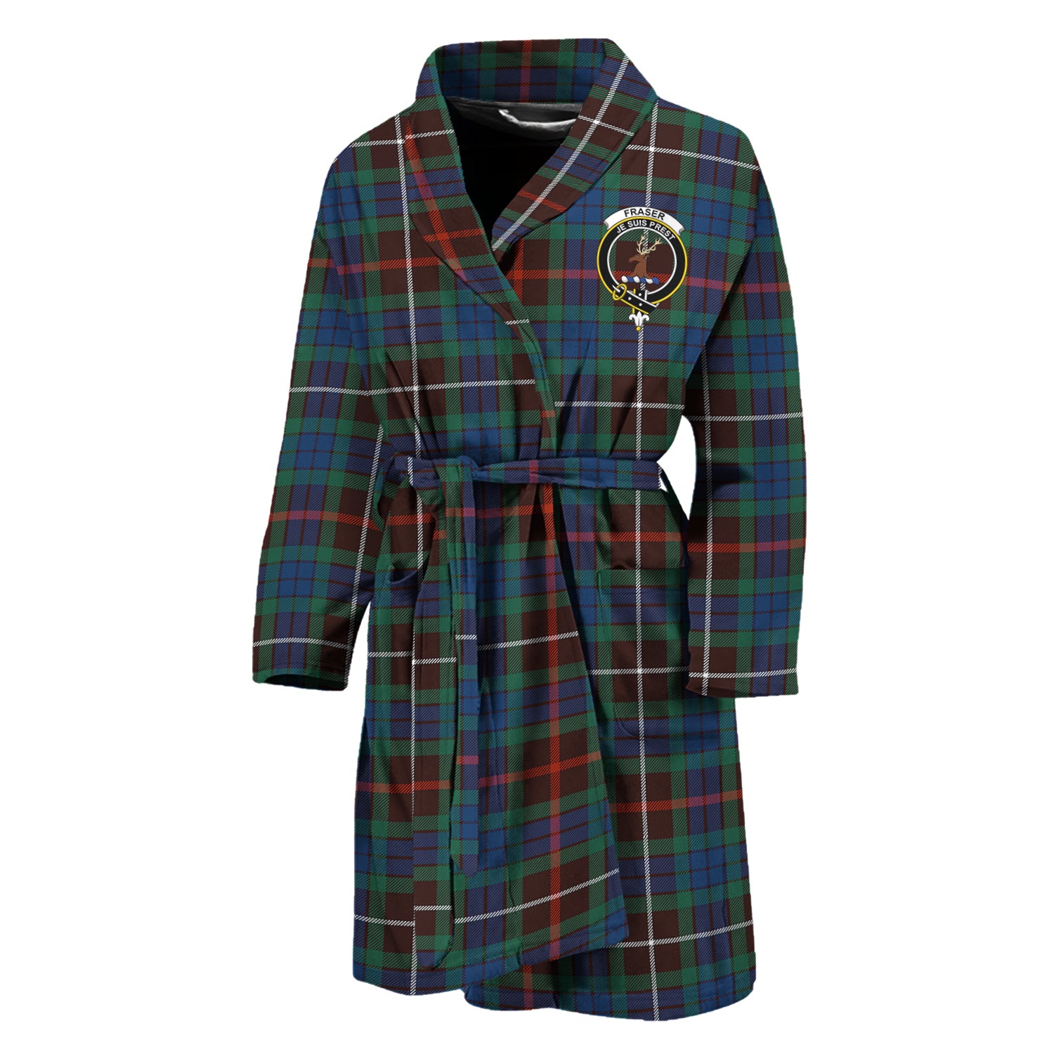 Fraser Hunting Ancient Tartan Bathrobe with Family Crest Unisex M - Tartan Vibes Clothing