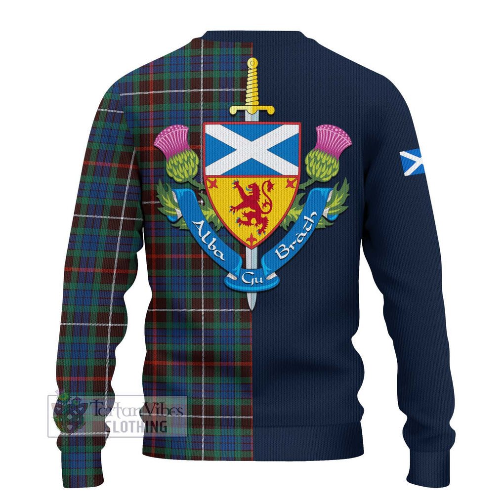 Tartan Vibes Clothing Fraser Hunting Ancient Tartan Knitted Sweater with Scottish Lion Royal Arm Half Style