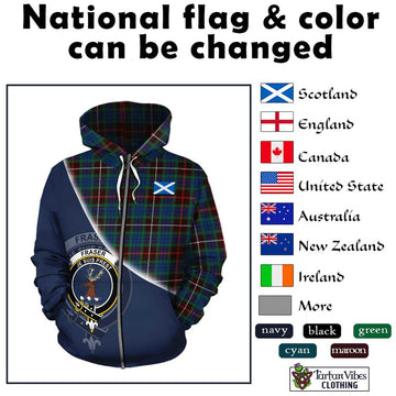 Fraser Hunting Ancient Tartan Hoodie with Personalised National Flag and Family Crest Half Style