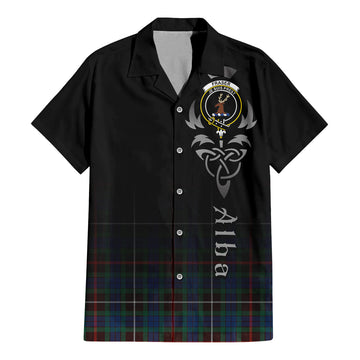 Fraser Hunting Ancient Tartan Short Sleeve Button Up Shirt Featuring Alba Gu Brath Family Crest Celtic Inspired