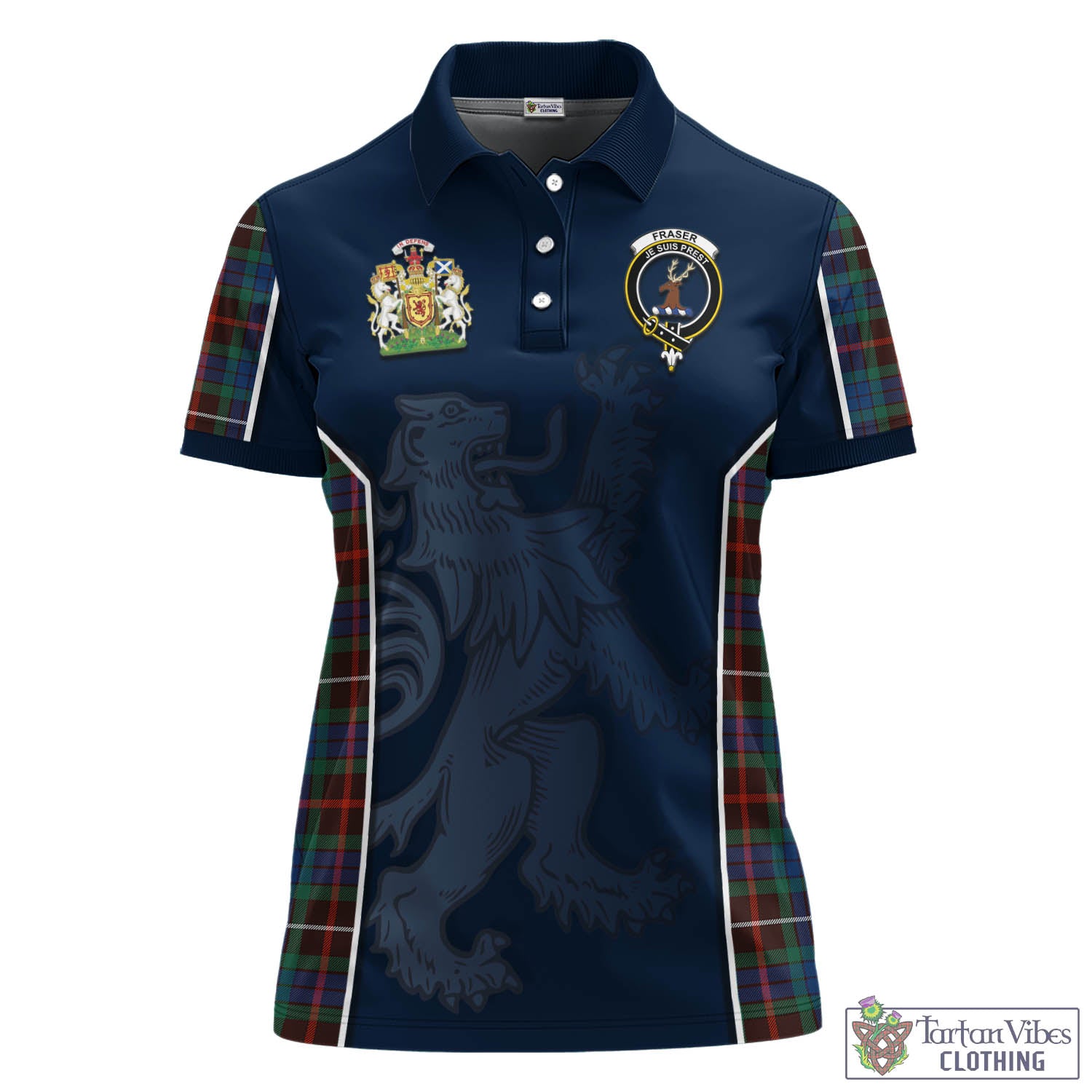 Fraser Hunting Ancient Tartan Women's Polo Shirt with Family Crest and Lion Rampant Vibes Sport Style - Tartan Vibes Clothing