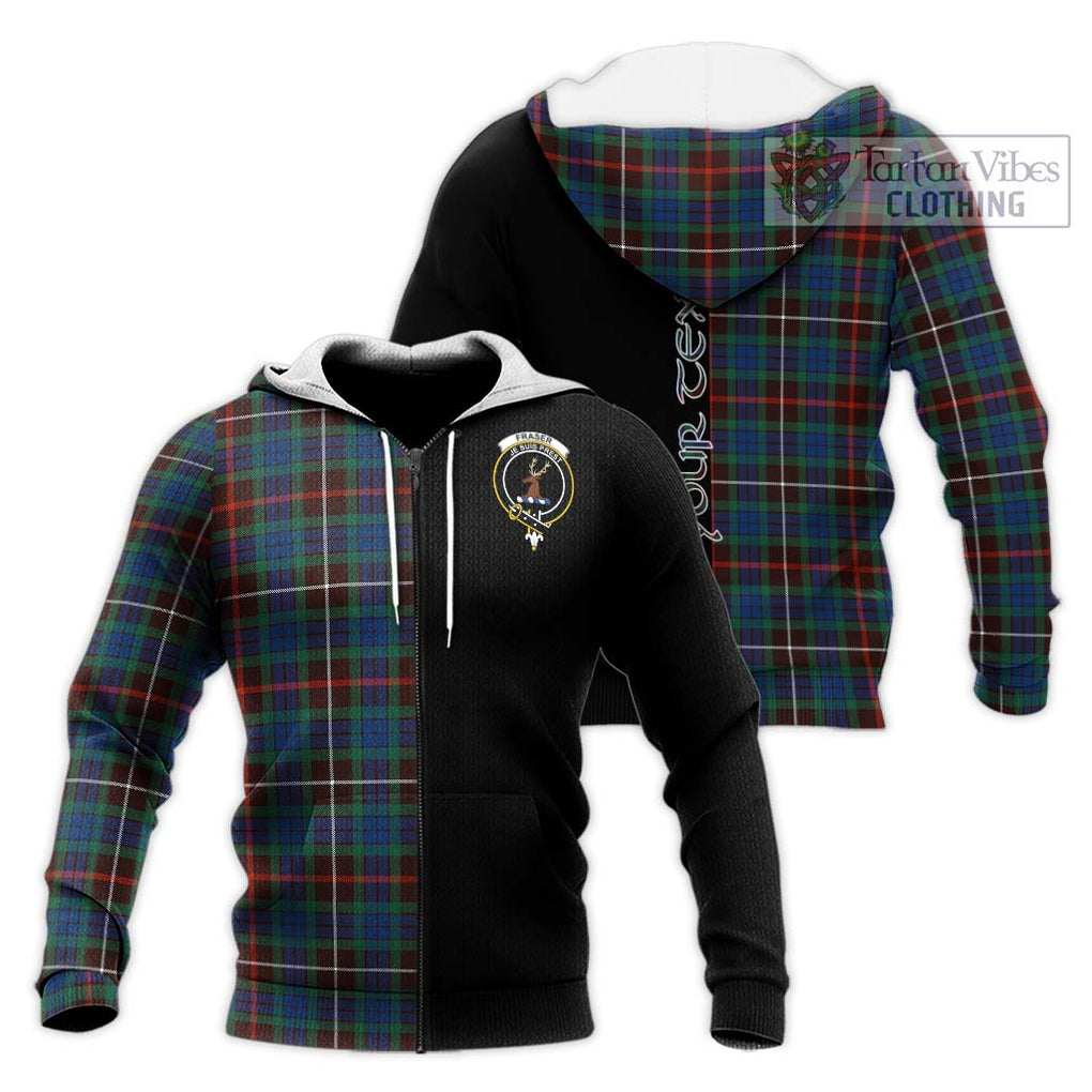 Fraser Hunting Ancient Tartan Knitted Hoodie with Family Crest and Half Of Me Style Unisex Knitted Zip Hoodie - Tartanvibesclothing Shop