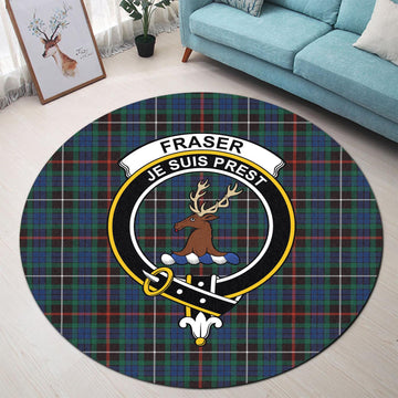 Fraser Hunting Ancient Tartan Round Rug with Family Crest