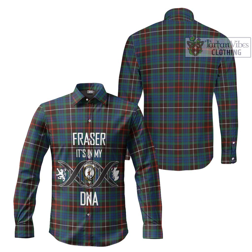 Fraser Hunting Ancient Tartan Long Sleeve Button Shirt with Family Crest DNA In Me Style Men's Shirt - Tartanvibesclothing Shop