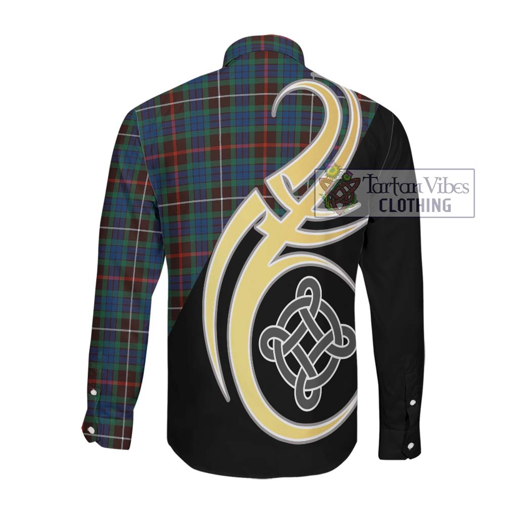 Fraser Hunting Ancient Tartan Long Sleeve Button Shirt with Family Crest and Celtic Symbol Style Men's Shirt - Tartan Vibes Clothing