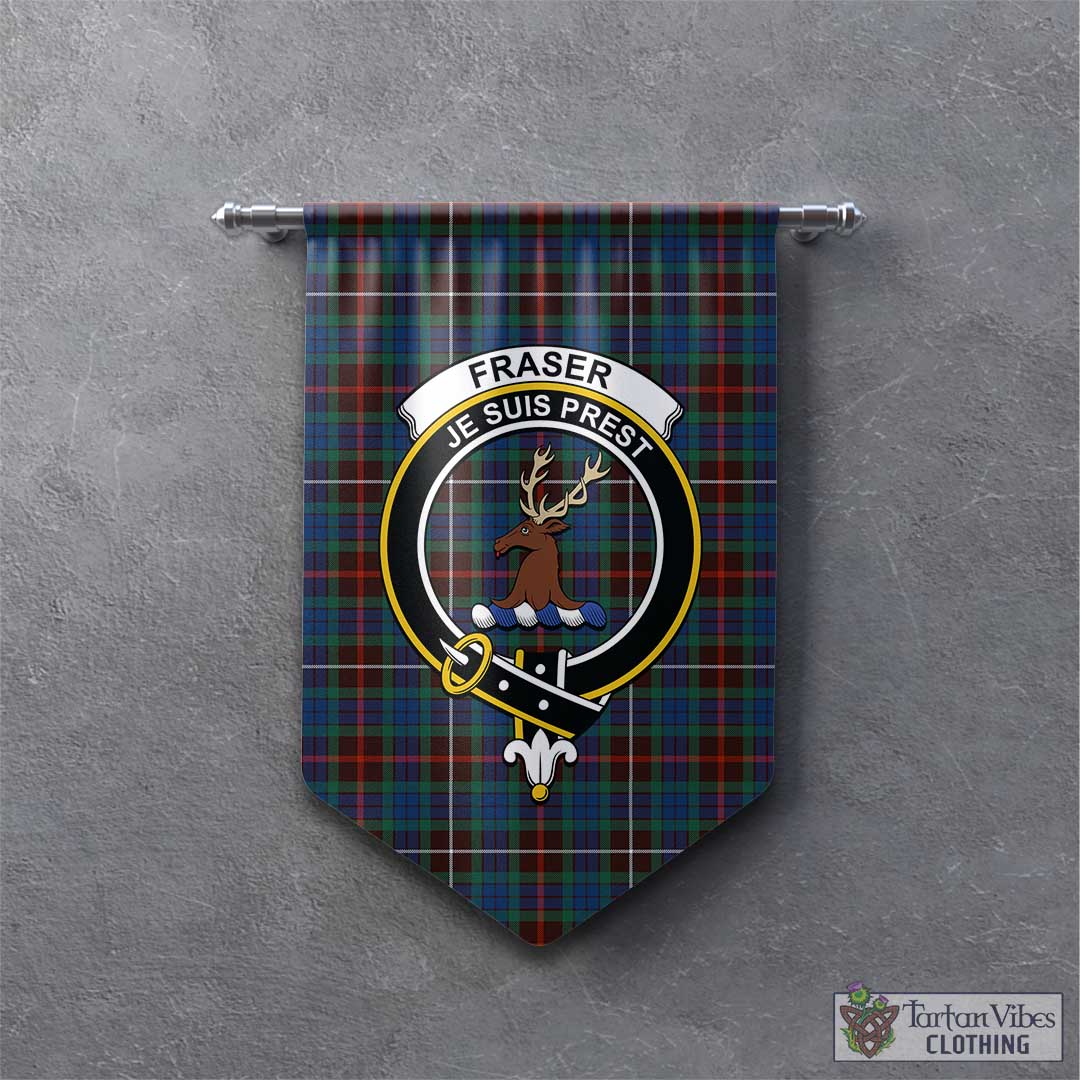 Tartan Vibes Clothing Fraser Hunting Ancient Tartan Gonfalon, Tartan Banner with Family Crest