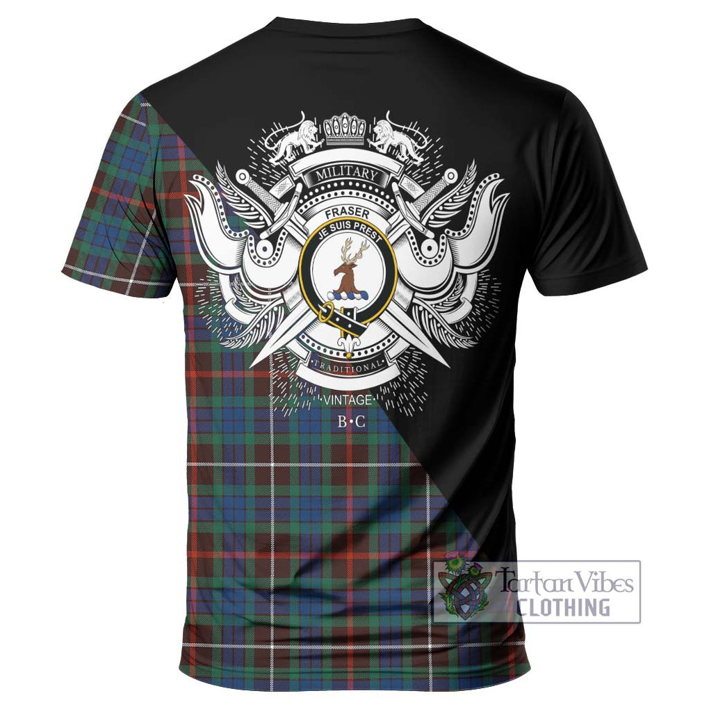 Fraser Hunting Ancient Tartan T-Shirt with Family Crest and Military Logo Style - Tartanvibesclothing Shop