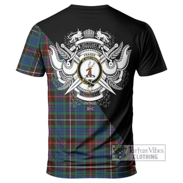 Fraser Hunting Ancient Tartan T-Shirt with Family Crest and Military Logo Style