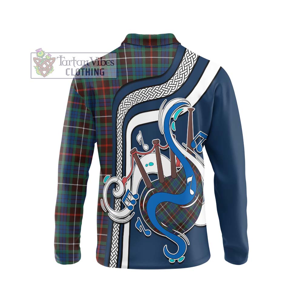 Tartan Vibes Clothing Fraser Hunting Ancient Tartan Long Sleeve Polo Shirt with Epic Bagpipe Style