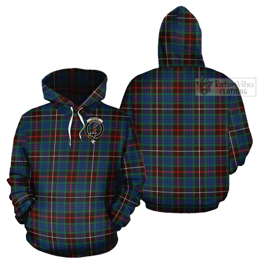 Tartan Vibes Clothing Fraser Hunting Ancient Tartan Cotton Hoodie with Family Crest