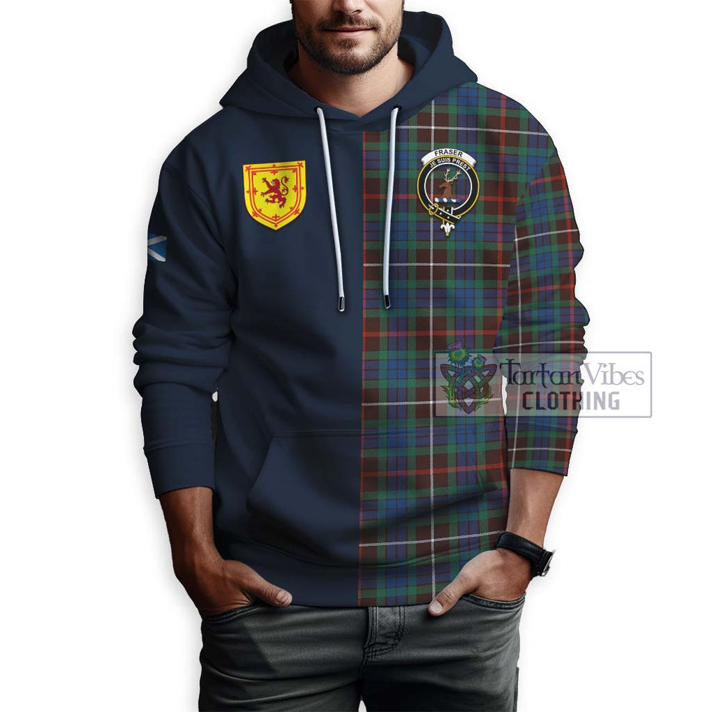 Tartan Vibes Clothing Fraser Hunting Ancient Tartan Hoodie with Scottish Lion Royal Arm Half Style