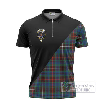 Fraser Hunting Ancient Tartan Zipper Polo Shirt with Family Crest and Military Logo Style