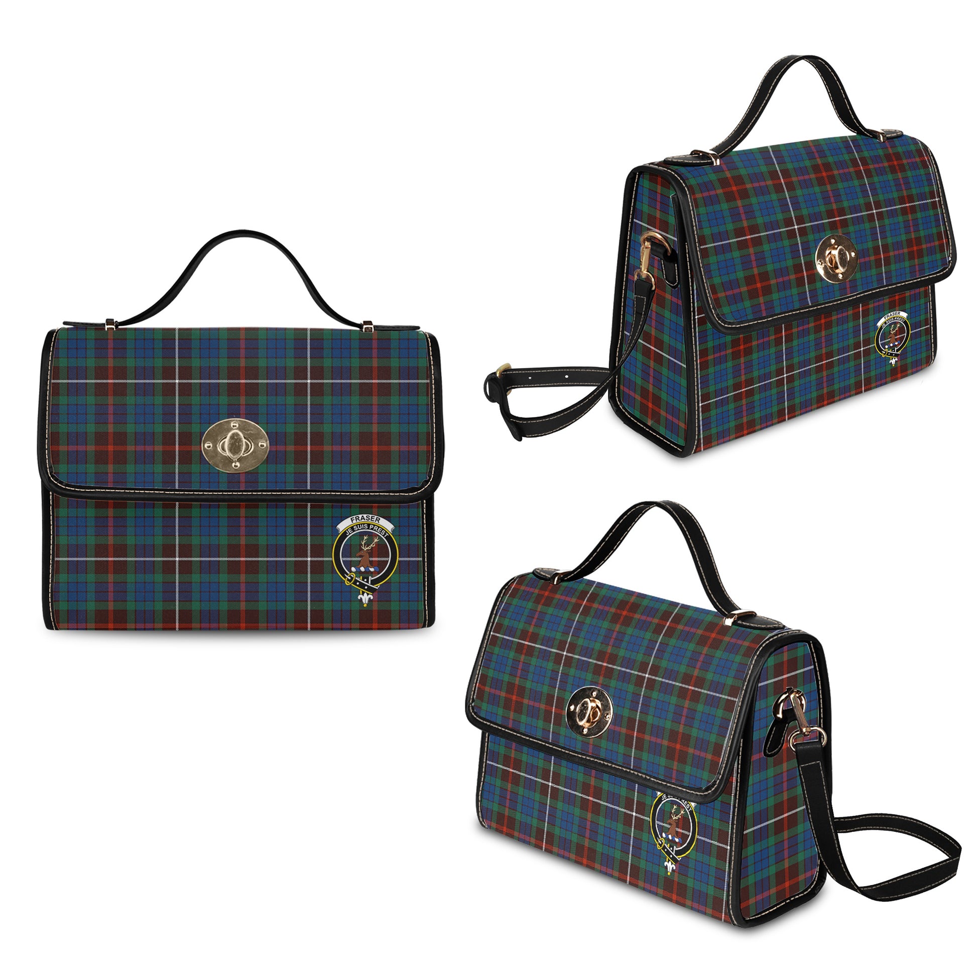 fraser-hunting-ancient-tartan-leather-strap-waterproof-canvas-bag-with-family-crest