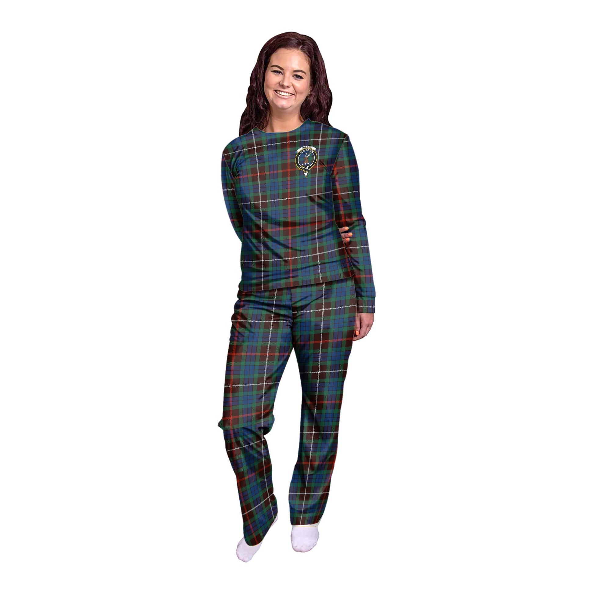 Fraser Hunting Ancient Tartan Pajamas Family Set with Family Crest - Tartan Vibes Clothing