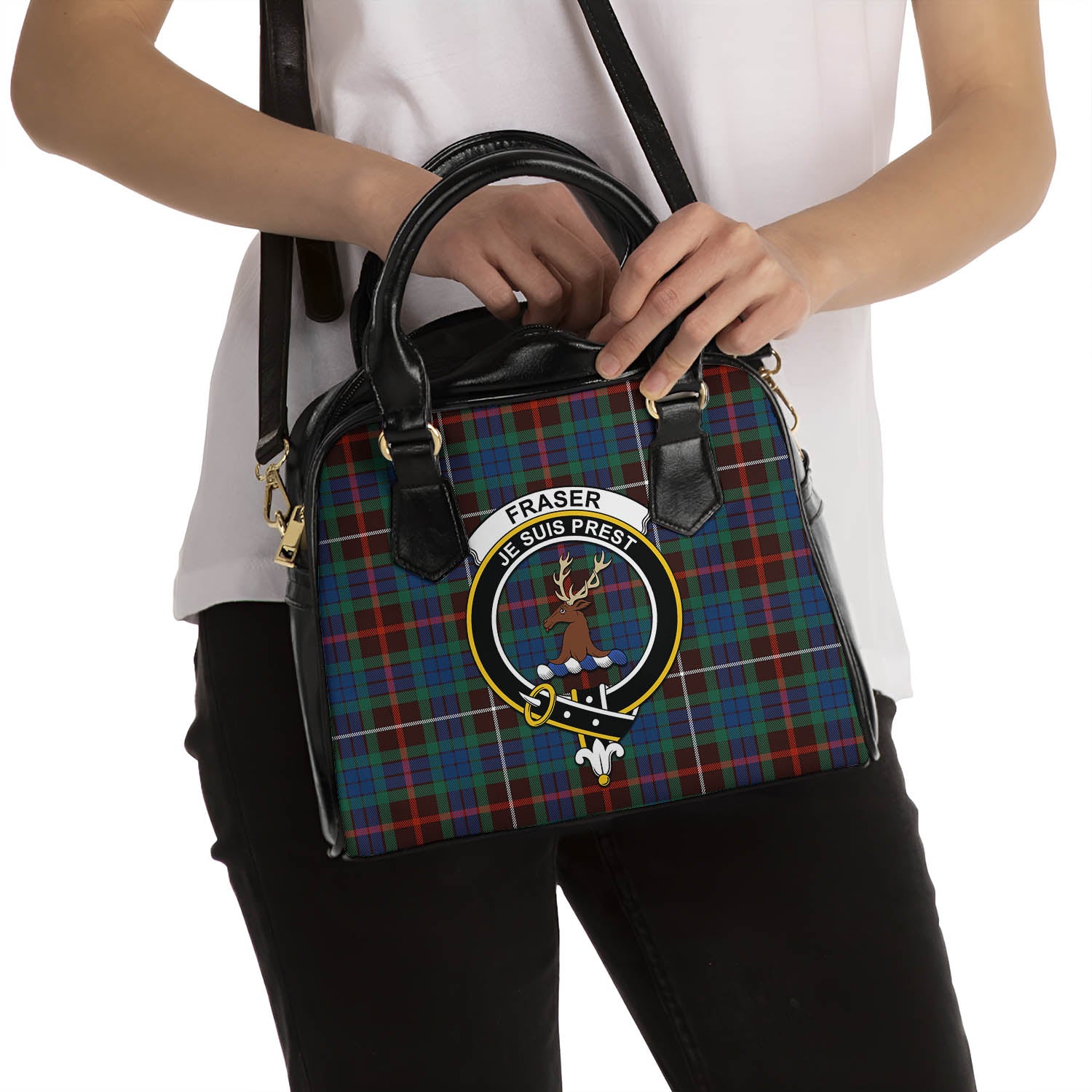 Fraser Hunting Ancient Tartan Shoulder Handbags with Family Crest - Tartanvibesclothing