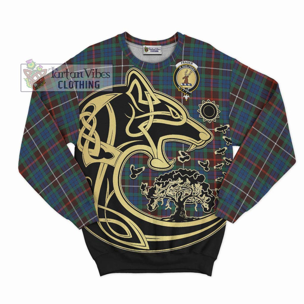 Fraser Hunting Ancient Tartan Sweatshirt with Family Crest Celtic Wolf Style - Tartan Vibes Clothing