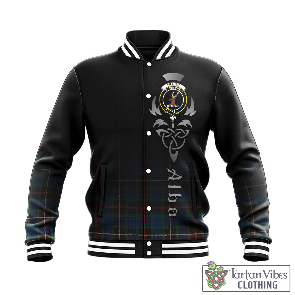 Tartan Vibes Clothing Fraser Hunting Ancient Tartan Baseball Jacket Featuring Alba Gu Brath Family Crest Celtic Inspired