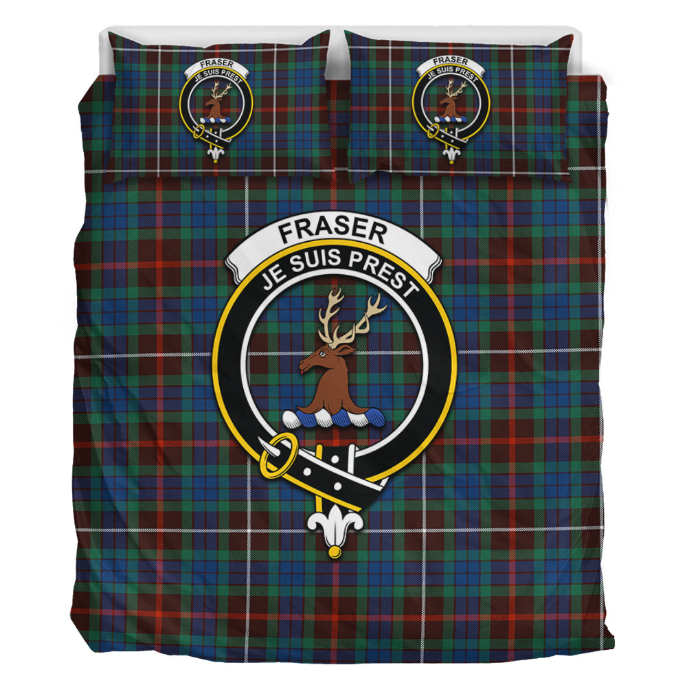 Fraser Hunting Ancient Tartan Bedding Set with Family Crest - Tartan Vibes Clothing