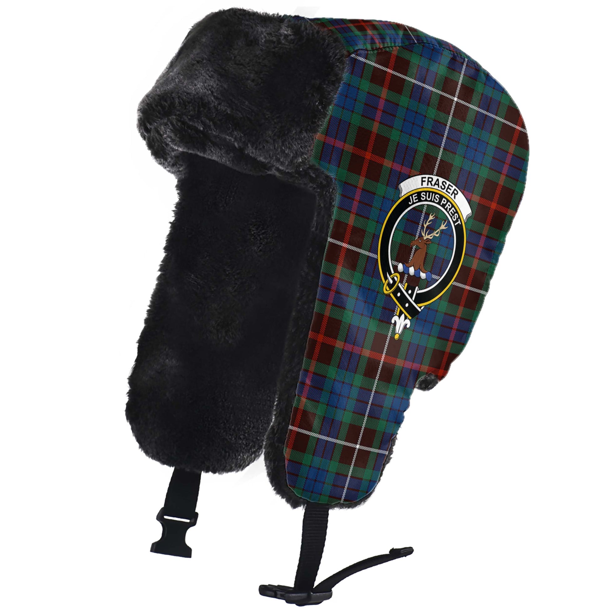 Fraser Hunting Ancient Tartan Winter Trapper Hat with Family Crest - Tartanvibesclothing