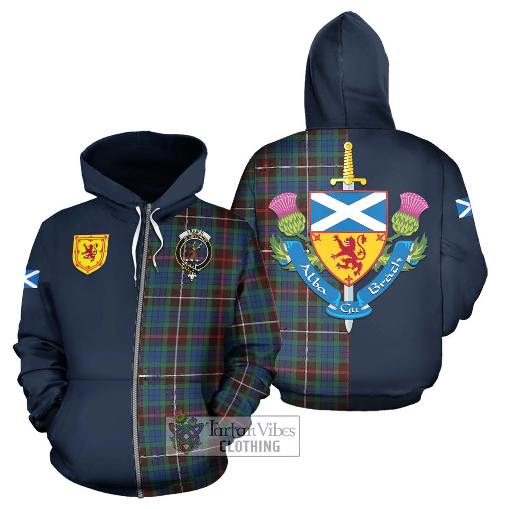 Tartan Vibes Clothing Fraser Hunting Ancient Tartan Hoodie with Scottish Lion Royal Arm Half Style