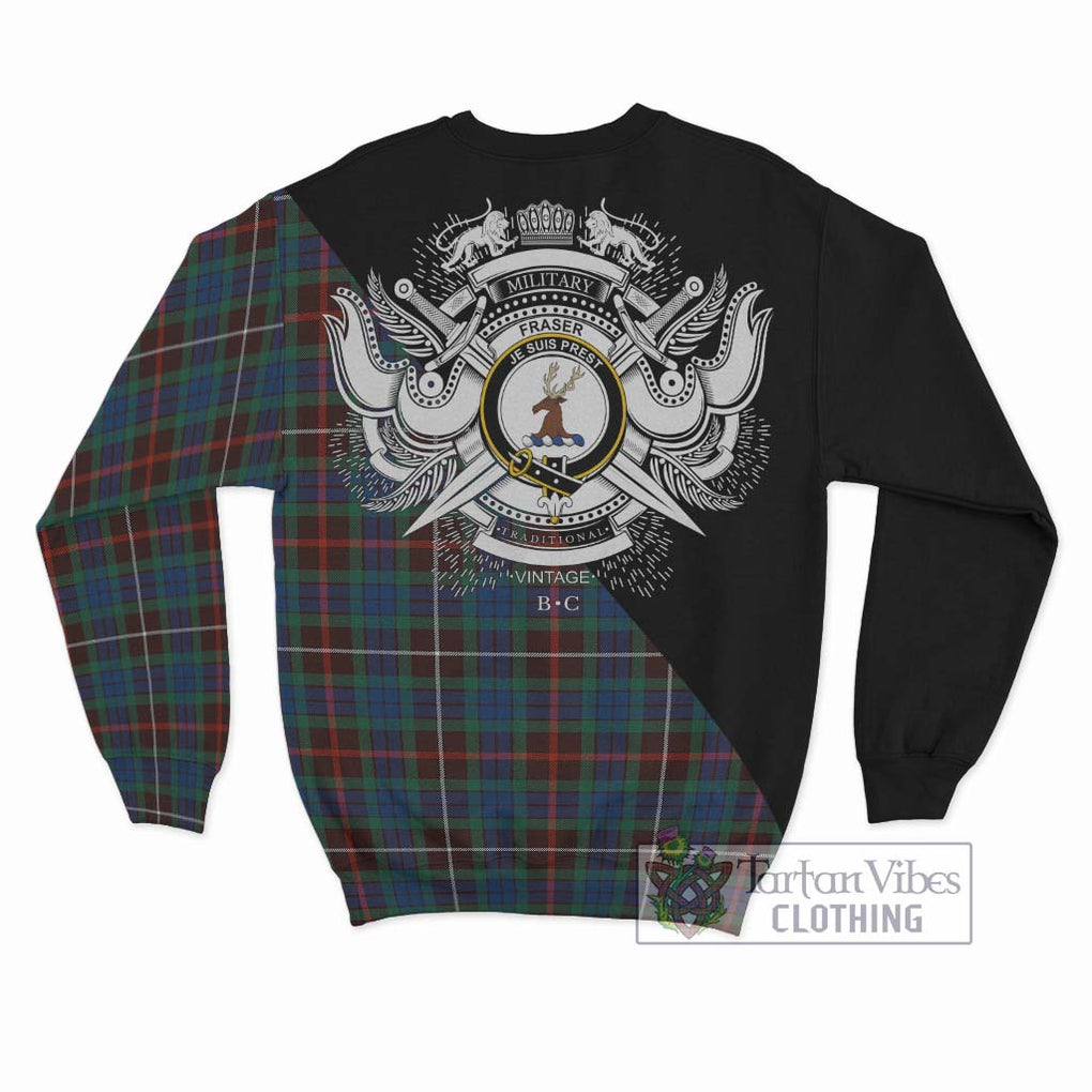 Fraser Hunting Ancient Tartan Sweatshirt with Family Crest and Military Logo Style - Tartanvibesclothing Shop