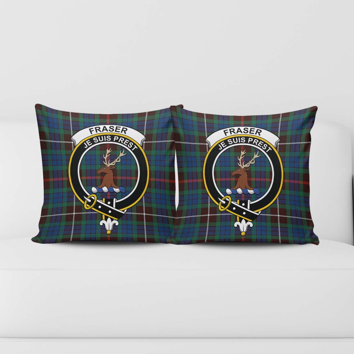 Fraser Hunting Ancient Tartan Pillow Cover with Family Crest - Tartanvibesclothing